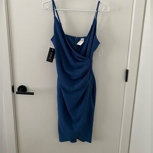 Elegant Blue Draped Midi Dress